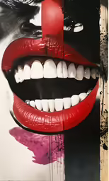 the poster has the image of two faces painted to look like teeth and tongues