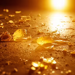 a yellow leaf lies on the pavement next to the sun