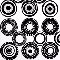 an image of a drawing with circles,an art print with black circles on white paper
