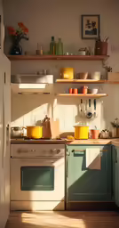 a white oven sitting inside of a kitchen