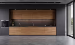 a kitchen filled with wooden cabinets and an oven