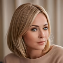 woman with blond bob hairstyle wearing a sweater