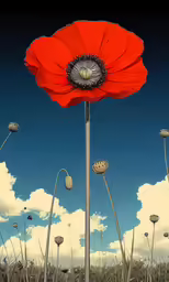 a red poppy flower sitting in the middle of a field