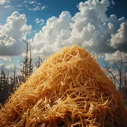 a hay bale that is next to grass bushes
