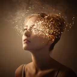 woman with golden stars on her face above her head