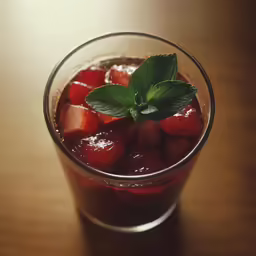 there is a drink with strawberries in it