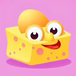 a cartoon animal with big eyes in front of a cheese