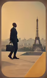 an african american businessman standing near the eiffel tower