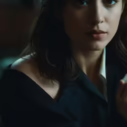 a woman in a black shirt with a blue eye