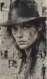 a girl wearing a hat and looking at a camera