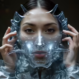 a woman wearing silver has a face mask on