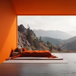 an orange outfited person laying on a mat