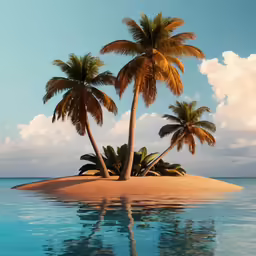 some palm trees that are sitting on a small island