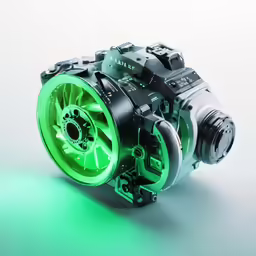 a view of a device with green wheels