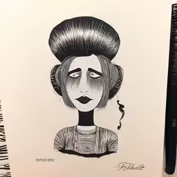 a drawing of a woman with a smoking cigarette