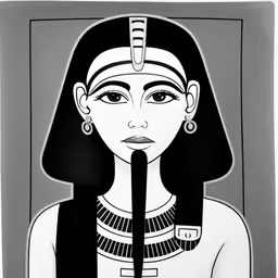 egyptian woman in black and white drawing