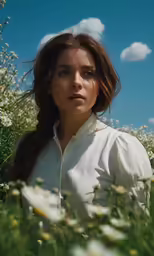 woman standing in a field full of flowers