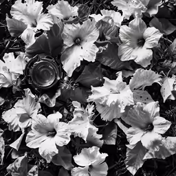 a bottle lid is sitting in the middle of some flowers