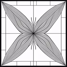 an abstract picture of a black and white flower on tile,a black and white drawing of a butterfly on a square with square tiles,a black and white illustration with four leaves in a square pattern,a square black and white drawing of an orchid leaf,a black and white photo with an interesting design