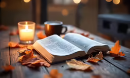 an open book with some coffee on it