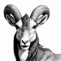 a close up of a ram with horns