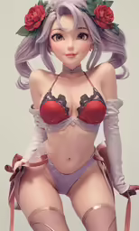 a rendering of a young woman in lingerie with roses on her head