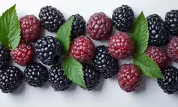 there are berries and mint leaves next to each other