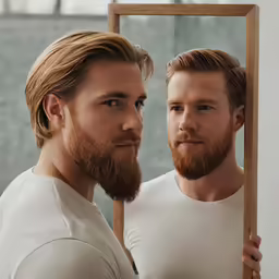 two men with short hair, one of which is showing his beard