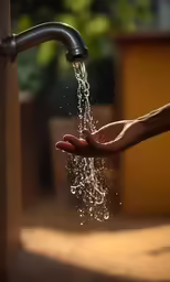 a person holding out their hand under the faucet