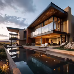an outdoor pool that is outside of a house