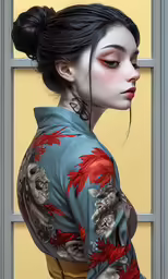 a painting of a woman in an asian kimono