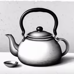 a teapot and spoon are on a table