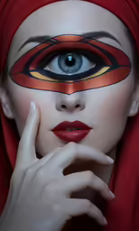 a beautiful woman wearing makeup, with a weird look on her face