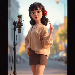 girl doll posed in front of studio equipment