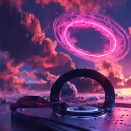 the pink cloud with circles is being observed by a space traveler