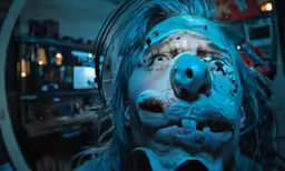 an evil clown in an office