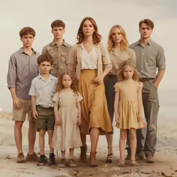 a group of people posing together on the beach