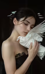 a woman holds a bird shaped piece of paper