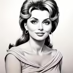 the woman in a dress is drawing her face with a pencil