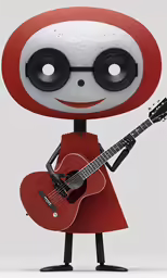 an illustrated girl holding a guitar while wearing a red dress