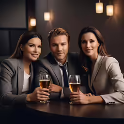 three business people drinking alcohol in a bar