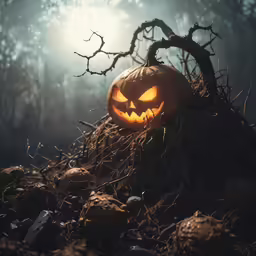 a jack o lantern sitting on top of the ground