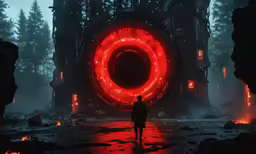 a man standing in front of a giant red object