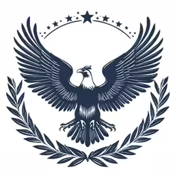 an eagle flying over the top of an olive branch with stars