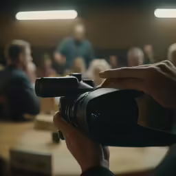 a man is setting up a video camera