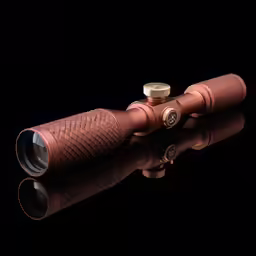 a binoculars, in the dark background, is reflected on a shiny surface
