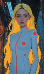 a cartoon female in a body suit posing for the camera