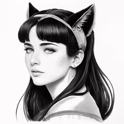 a female with long hair wearing cat ears