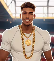 the image of a young man wearing a gold chain around his neck,a man wearing a necklace with a golden medallion on it