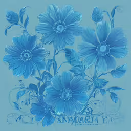 a bouquet of flowers that are blue and green,blue flowers are in a bouquet on a blue background